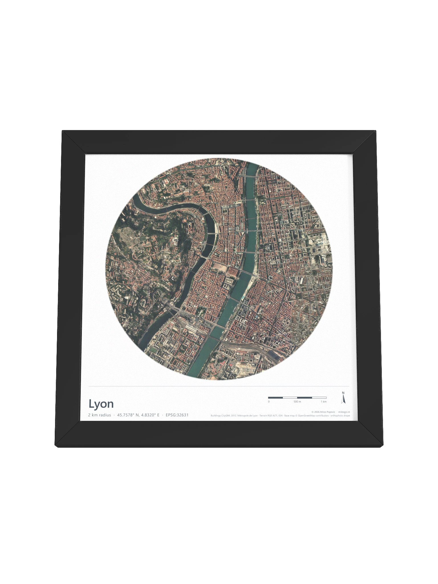 Lyon — Path-Traced 3D Orthophoto City Map · Framed Matte Poster product image (19)