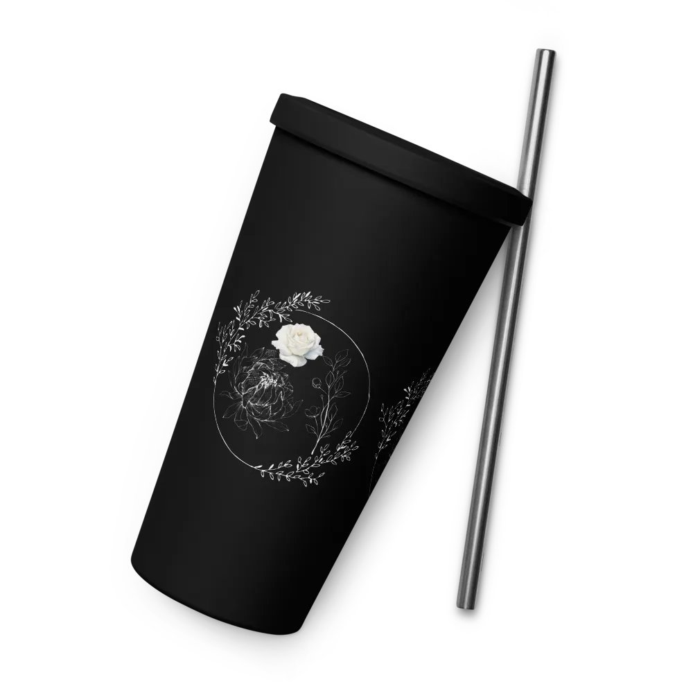 Floral White Line Tumbler with Straw product image (9)
