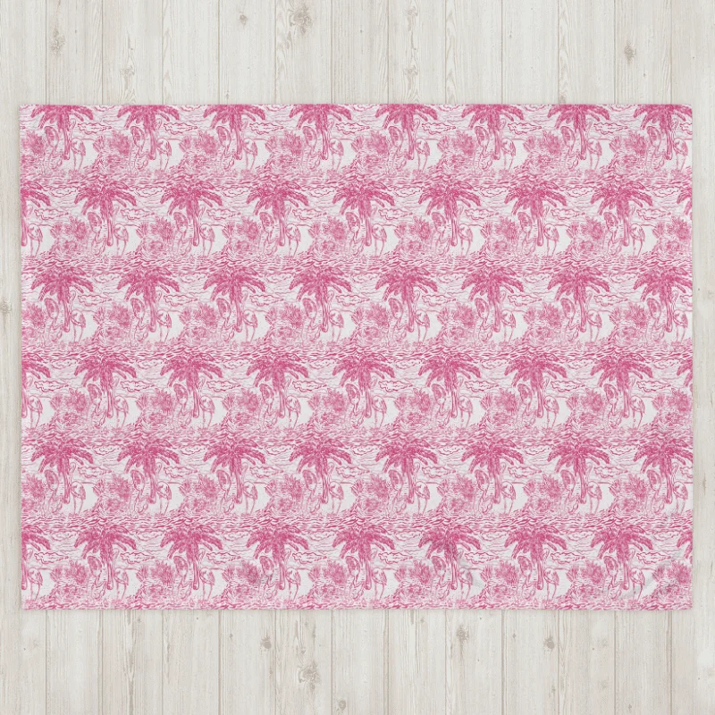 Flamingo Fancy Toile Throw Blanket | Pink on White Tropical Toile with Cheeky Flamingos | by Monique Faella Designs™ product image (6)