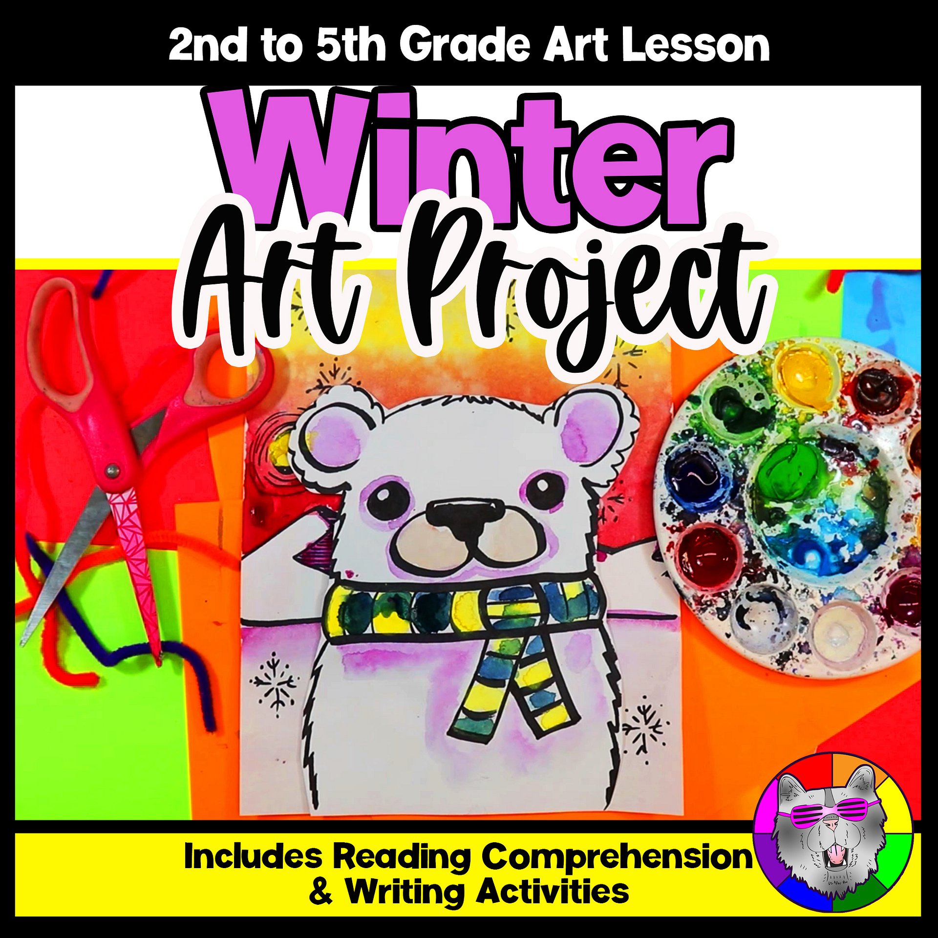 Winter Art Lesson Winter Polar Bear Art Project Winter Art Activity January Art product image (1)