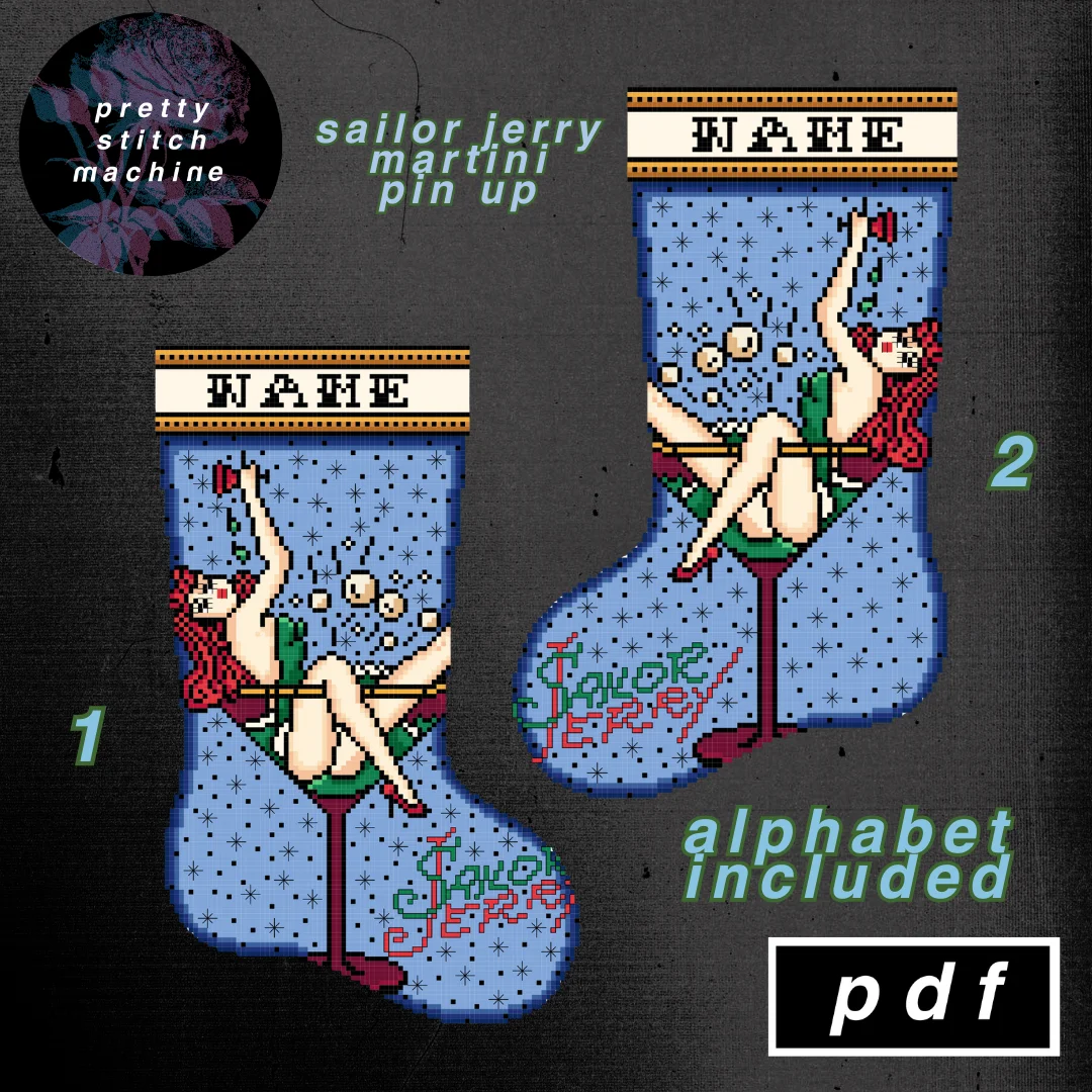 Sailor Jerry Cocktail Pin Up Girl Christmas Stocking Pattern Set product image (1)