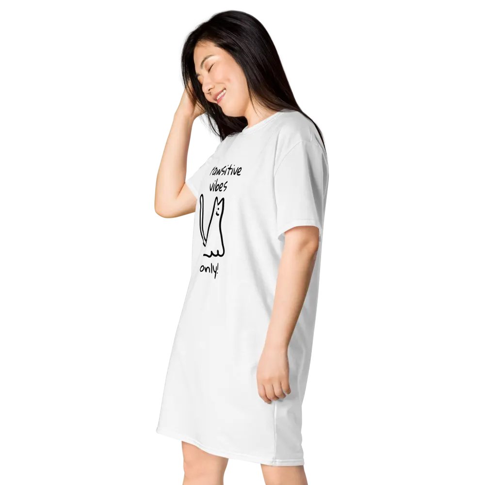 'Pawsitive Vibes Only' Cat Graphic T-Shirt Dress product image (3)