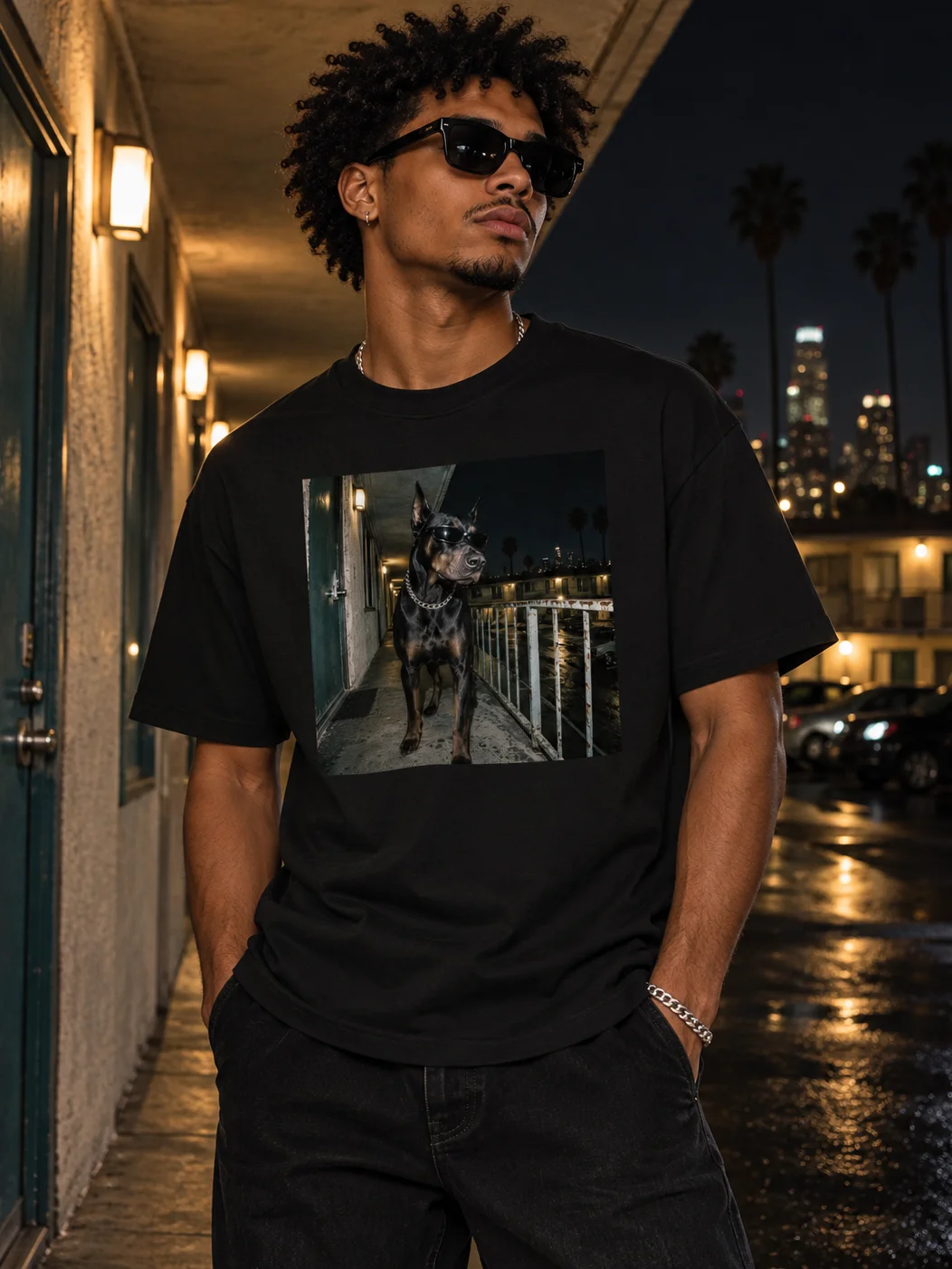 Doberman Dog T-Shirt | Streetwear Graphic Tee | Urban Dog Lover Shirt | Dark Dog Graphic Tee product image (1)