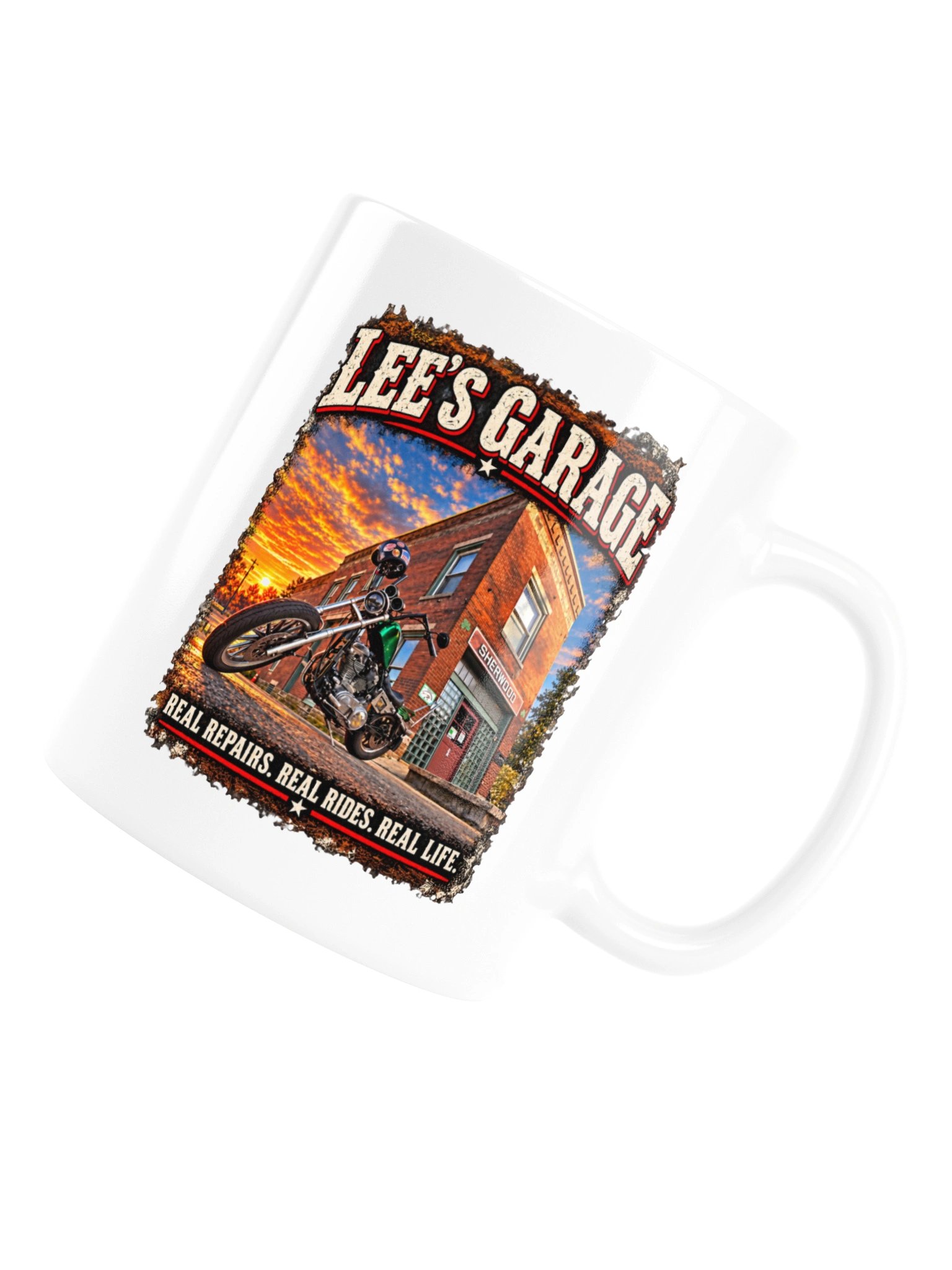 Lee’s Garage Chopper White Mug product image (3)