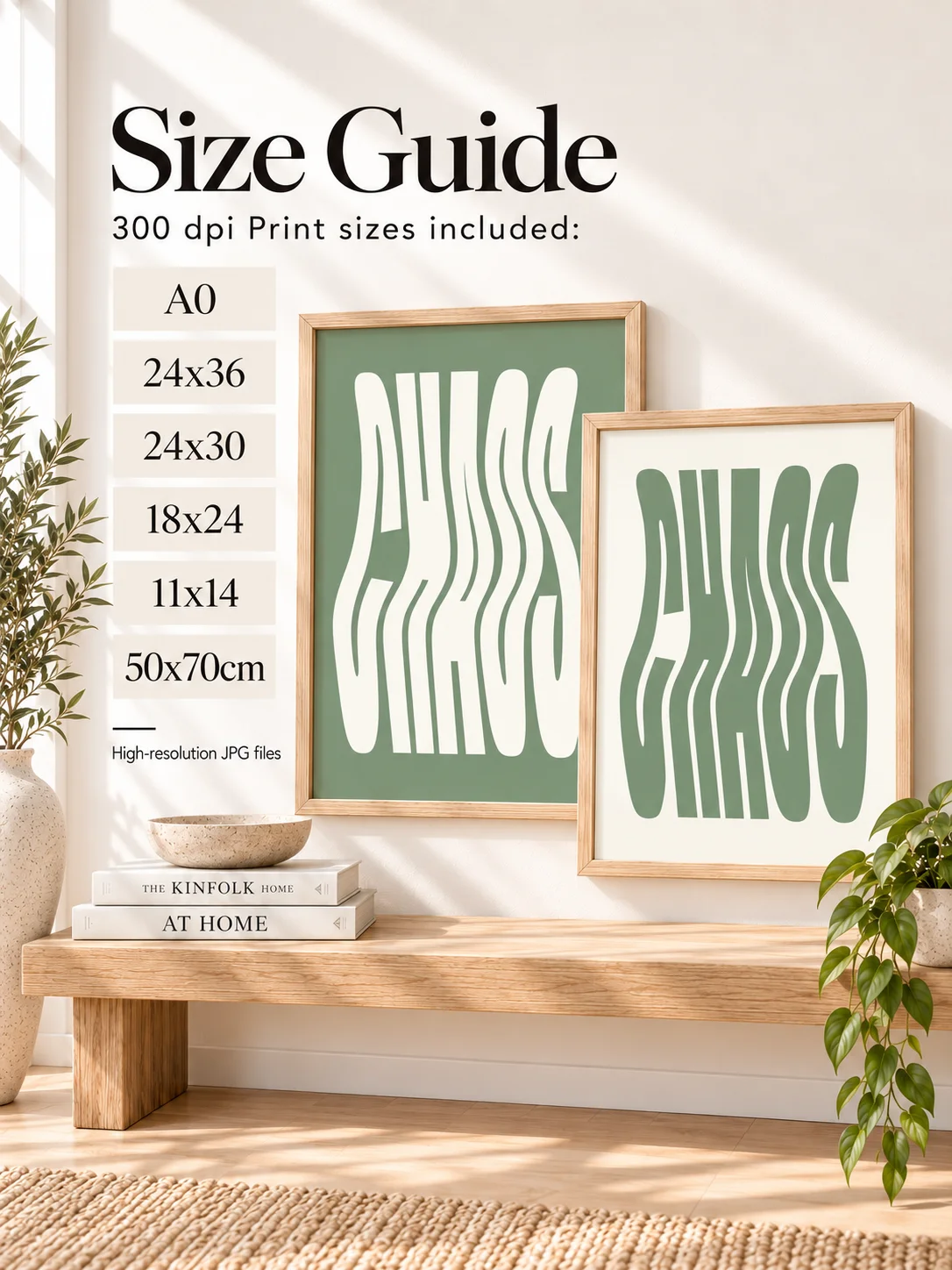 CHAOS Wavy Typography Print, Sage Green Retro Poster, Groovy 70s Wall Art, Psychedelic Minimalist Digital Download, Dorm Decor product image (3)