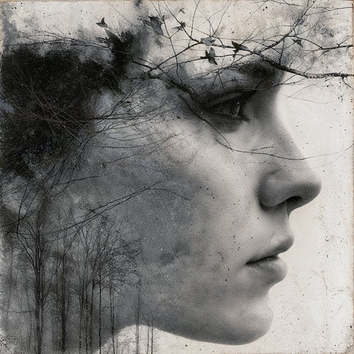 Her thoughts are leaving. You can see it in the way the branches dissolve from her mind into open sky, the way the birds scat...