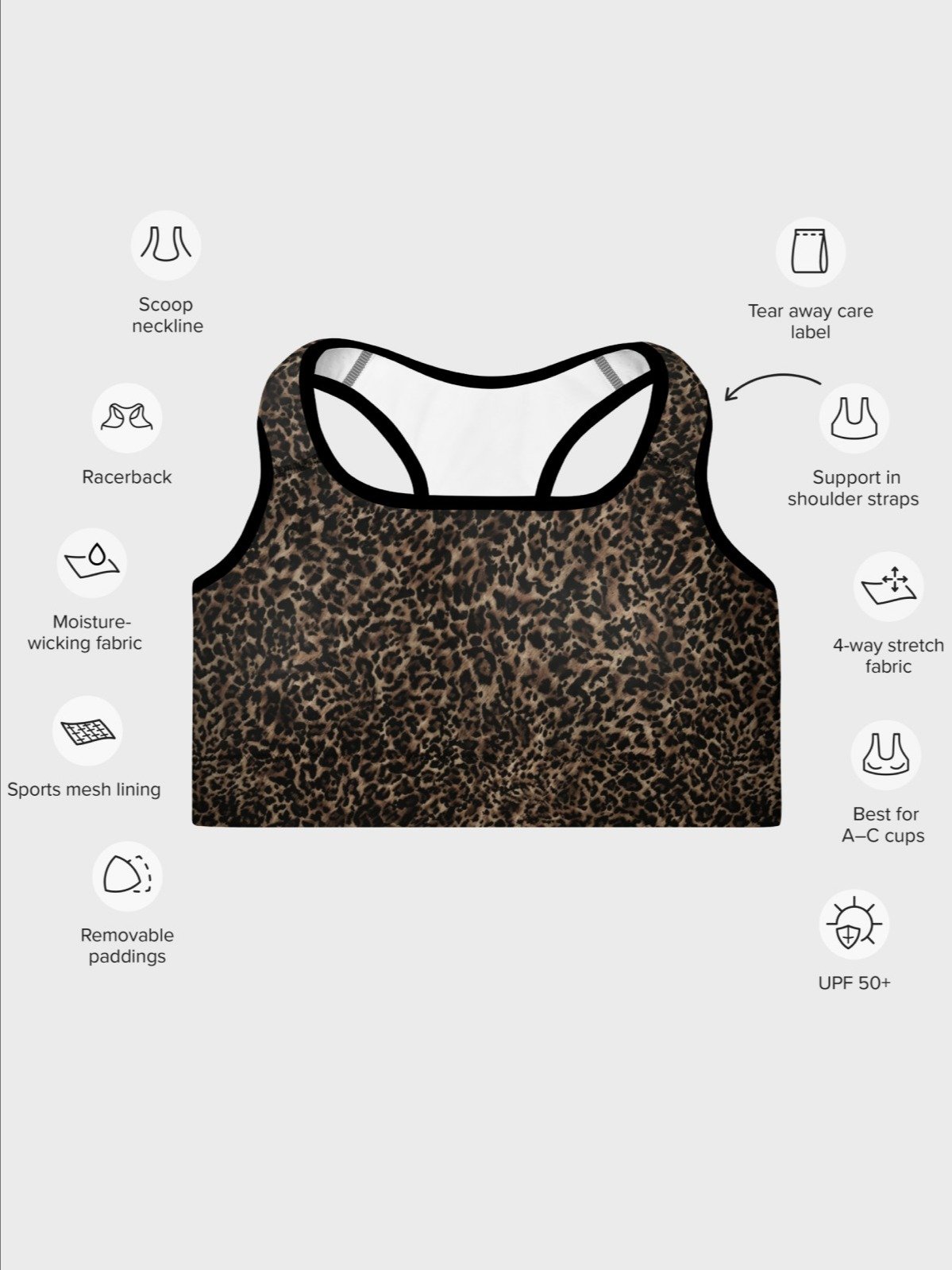 Sport Bra "Chic Dark Brown Leopard" Printed product image (3)
