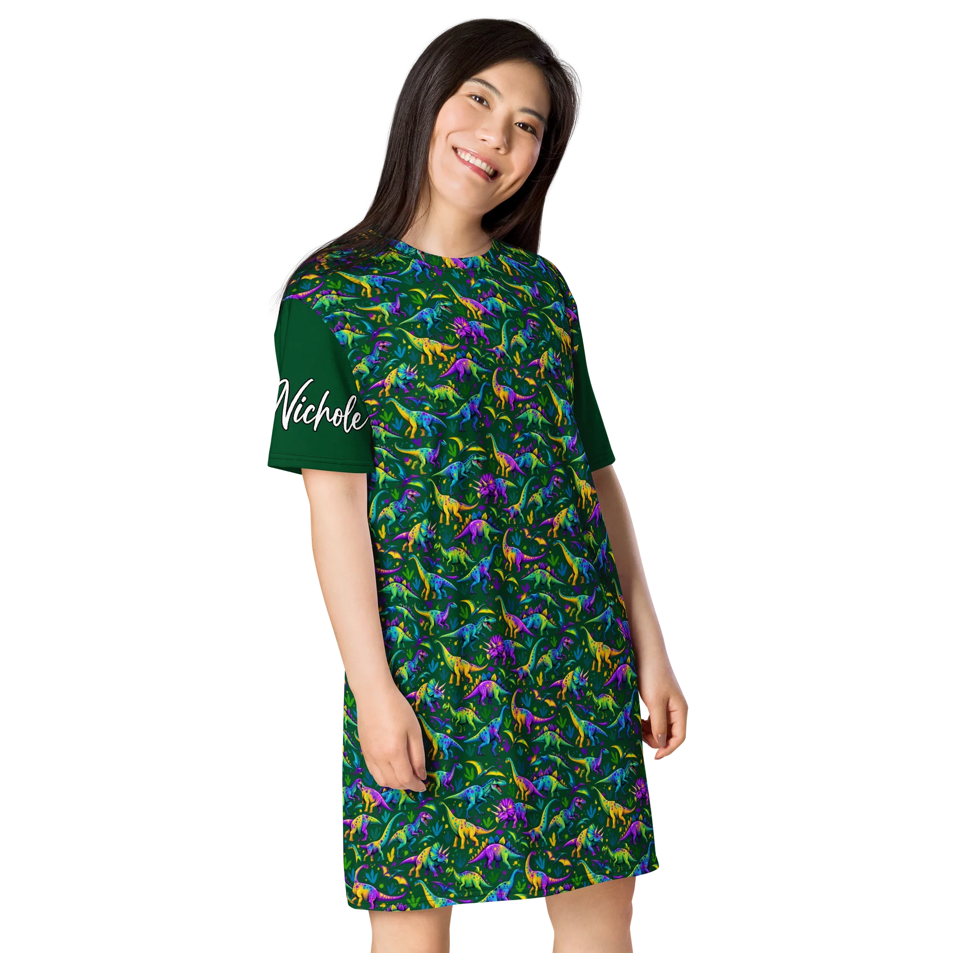 Colorful Dino Mosaic T-Shirt Dress product image (4)