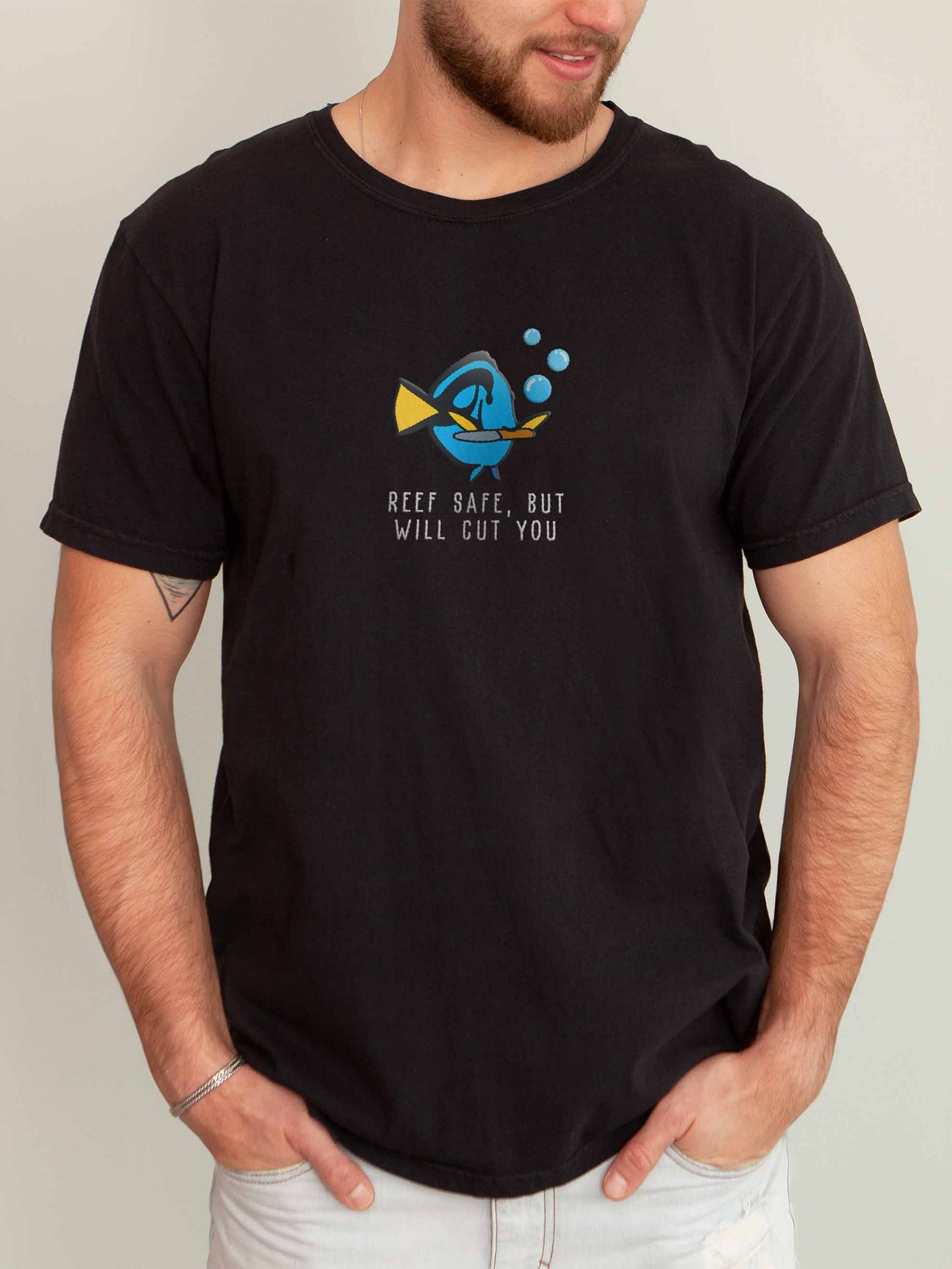 Angry Blue Tang Embroidered Premium Shirt | Saltwater Reef Aquarium Fish & Marine Life Apparel product image (2)