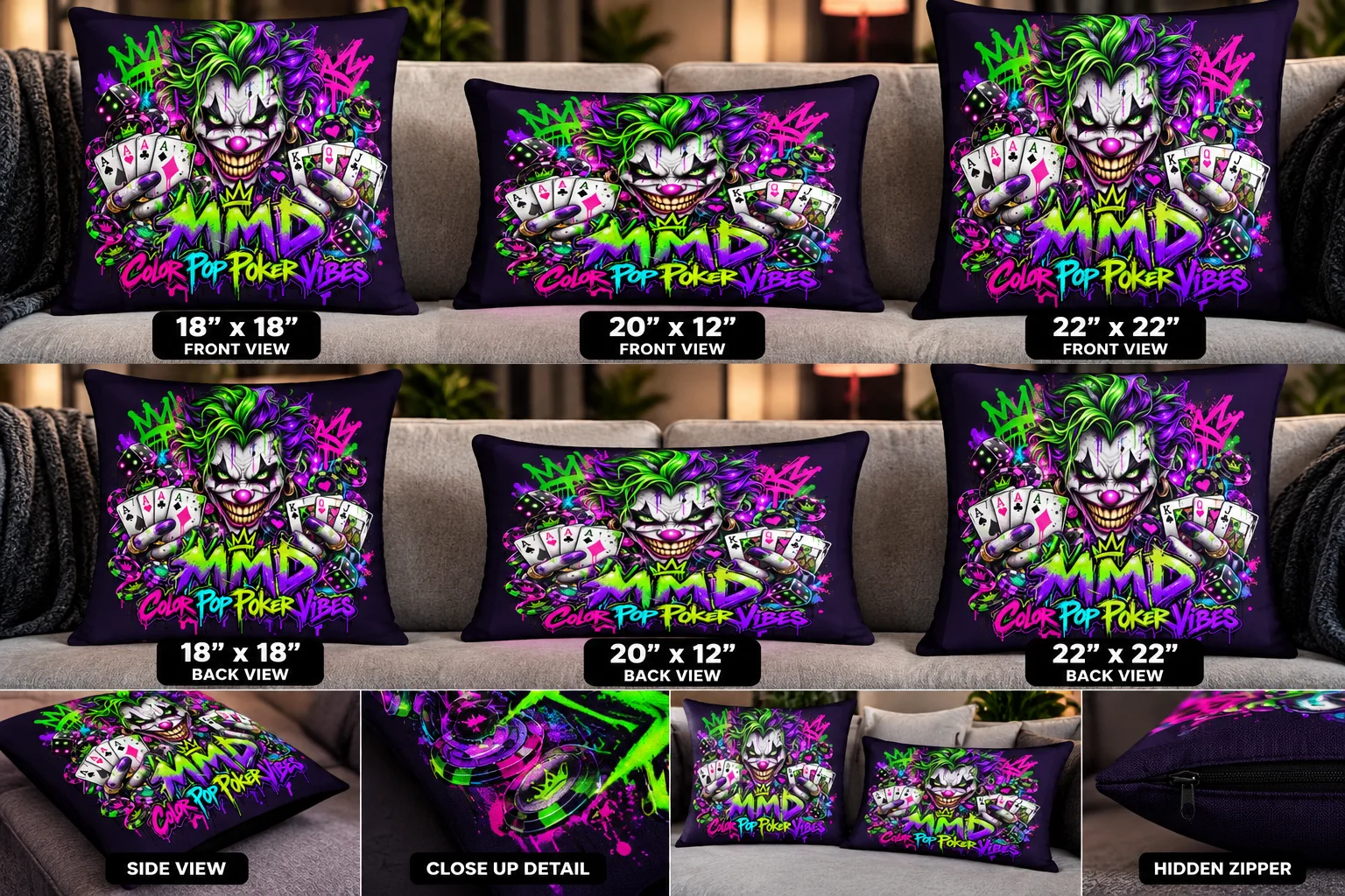 Neon Joker Gamer Pillowcase – Color Pop Poker Vibes product image (1)