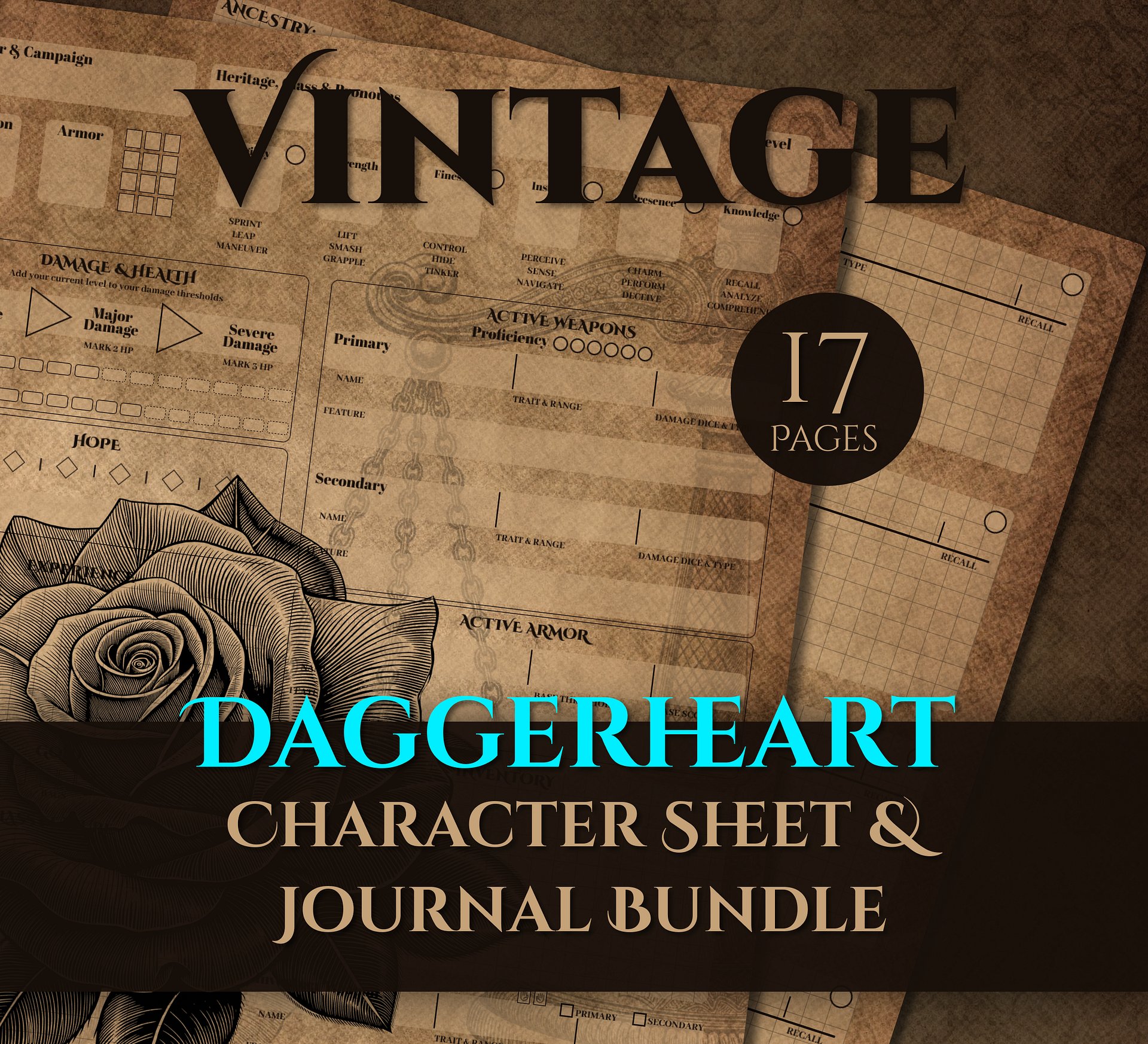 Vintage Daggerheart TTRPG Character Sheet and Journal product image (1)