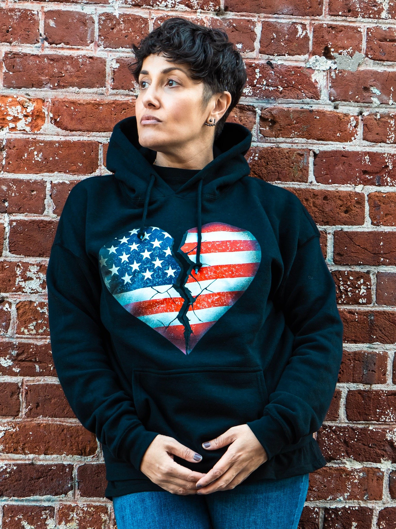 Our Broken USA Essential Hoodie – Two-Sided Unisex Protest Sweatshirt | Political Statement Apparel product image (5)