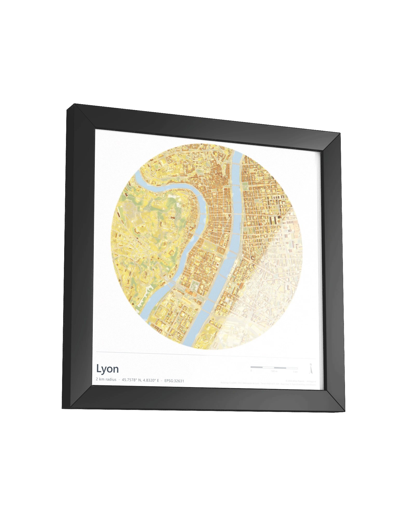 Lyon — Path-Traced 3D City Map · Framed Matte Poster product image (11)