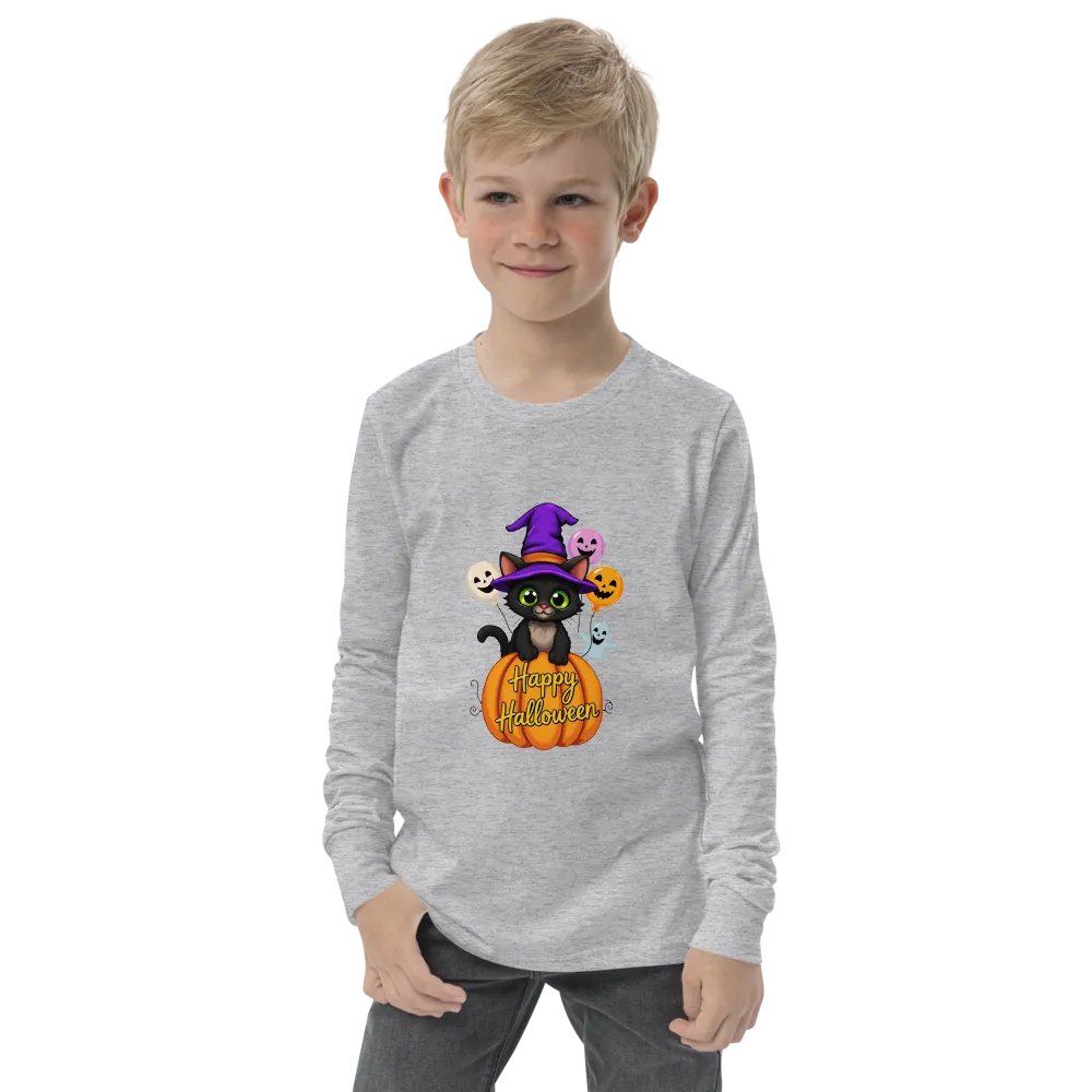 Witchy Cat Halloween Youth L/S Tee product image (2)