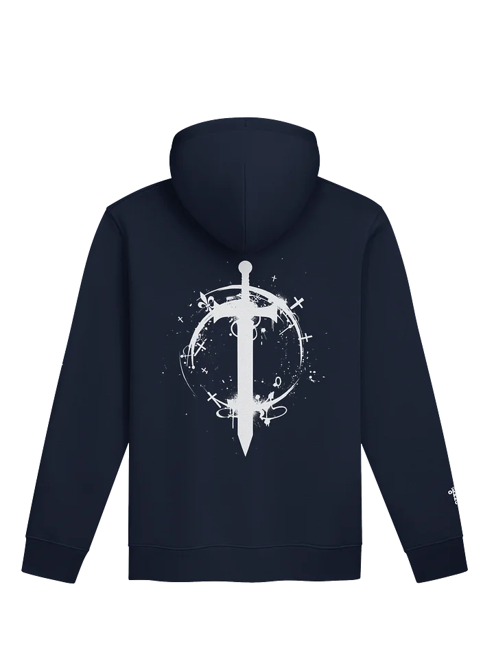 ONE KING Urban Crusader Silhouette 100% Organic Cotton Premium Street Hoodie with embroidered sleeve logo white print product image (1)