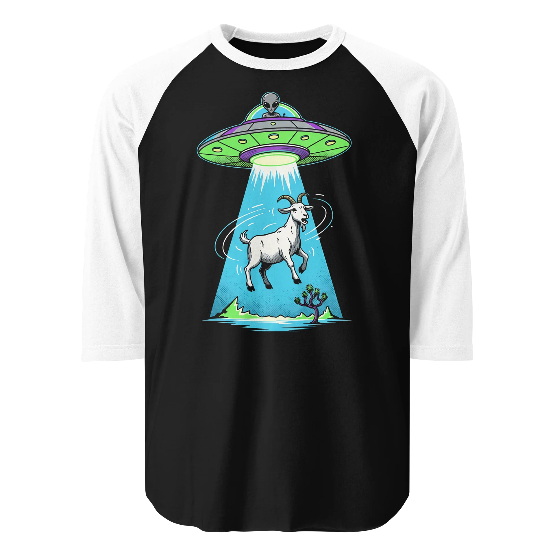 Goat Alien Abduction Baseball Tee - Dark Colored Torso product image (1)