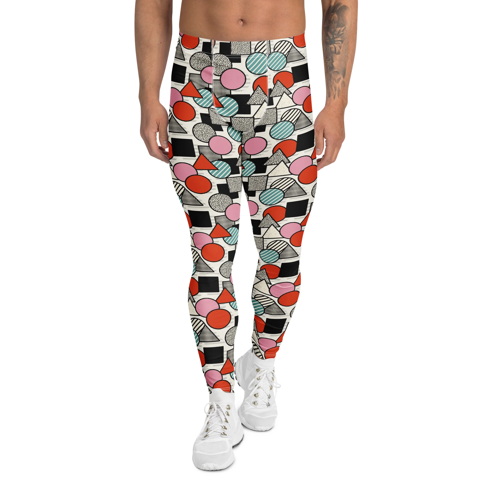 Comfortable Men's Leggings with Colorful Memphis Pattern product image (1)