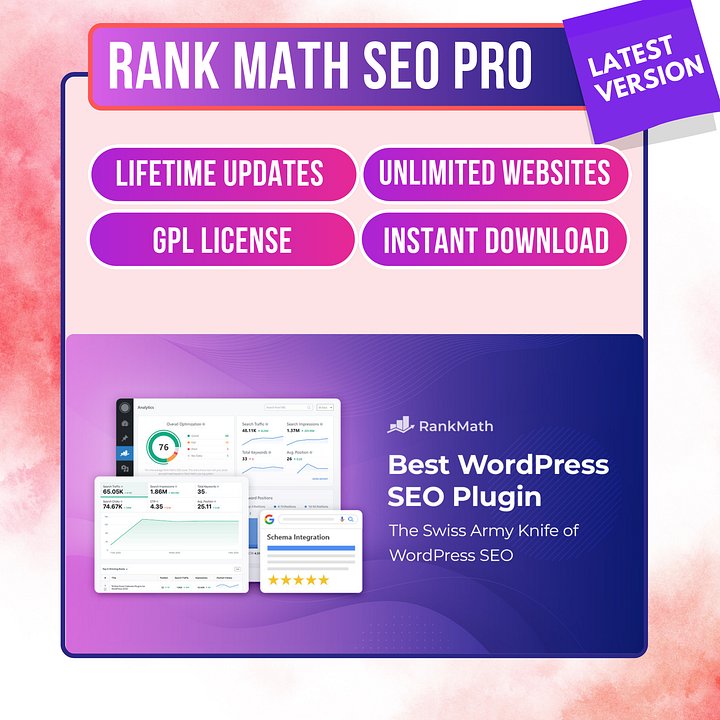 Rank Math SEO Pro v3.0.107 – Advanced WordPress SEO Plugin | Lifetime Updates | GPL License | Unlimited Websites | Instant Download product image (1)