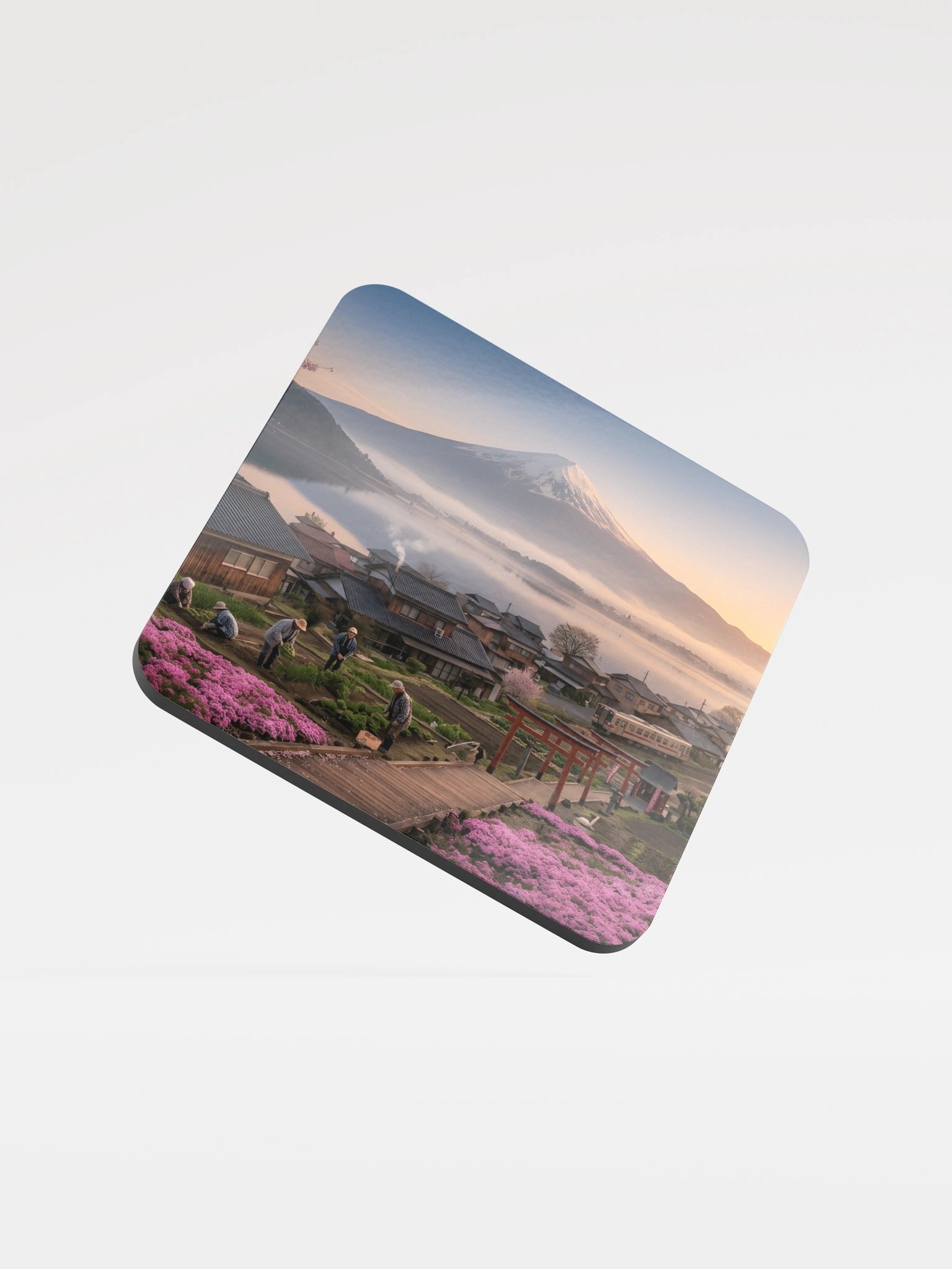 Mount Fuji Village Pink Moss Glossed Cork Coaster product image (1)
