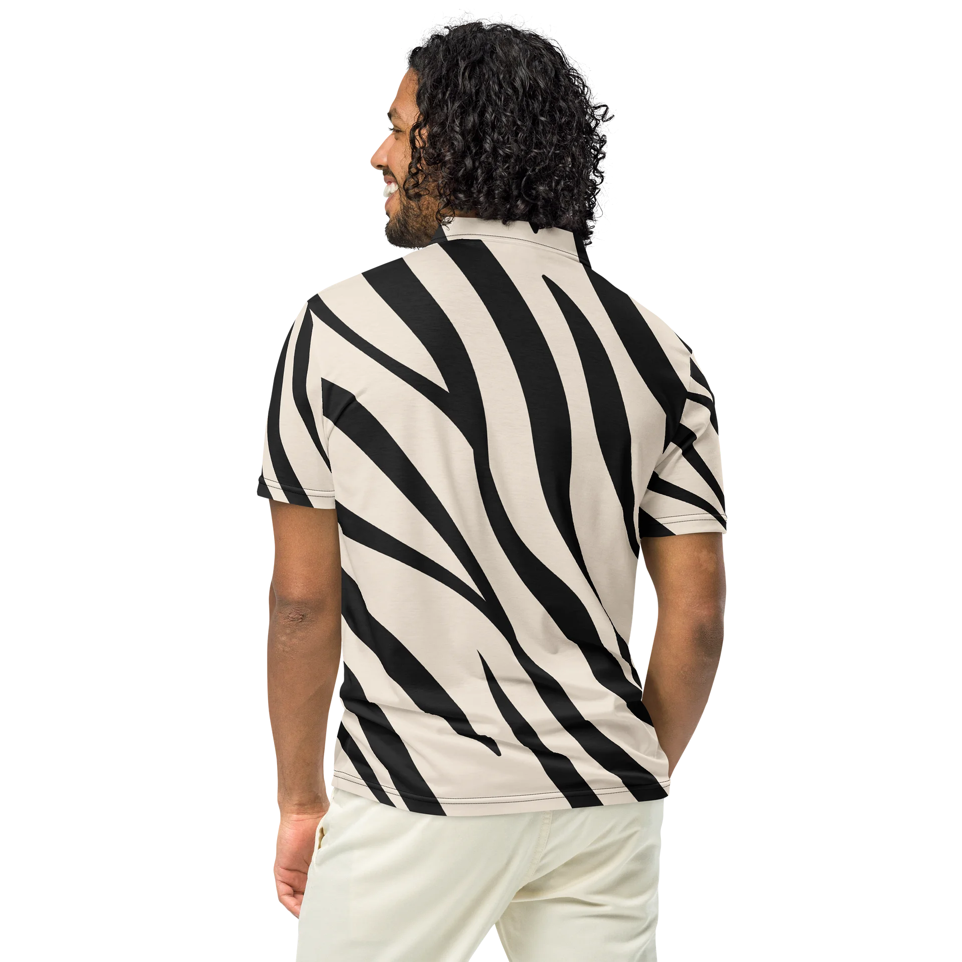 Black & Cream Zebra-Stripe Slim Fit Polo product image (5)
