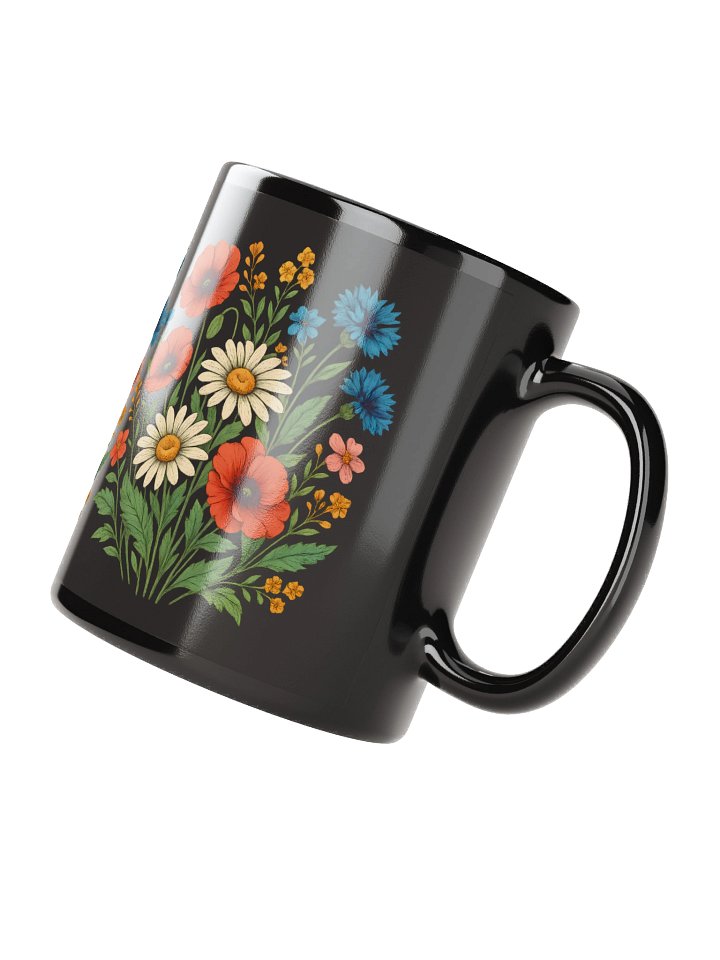 Wildflower Floral Black Mug – Cottagecore Botanical Coffee Cup with Daisies, Poppies & Cornflowers product image (2)