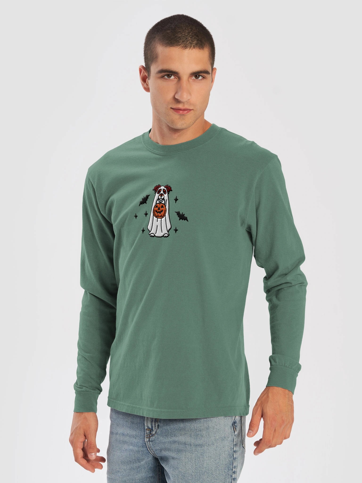 Halloween Australian Shepherd(Red Tricolor) Embroidered Long-sleeved T-Shirt product image (2)