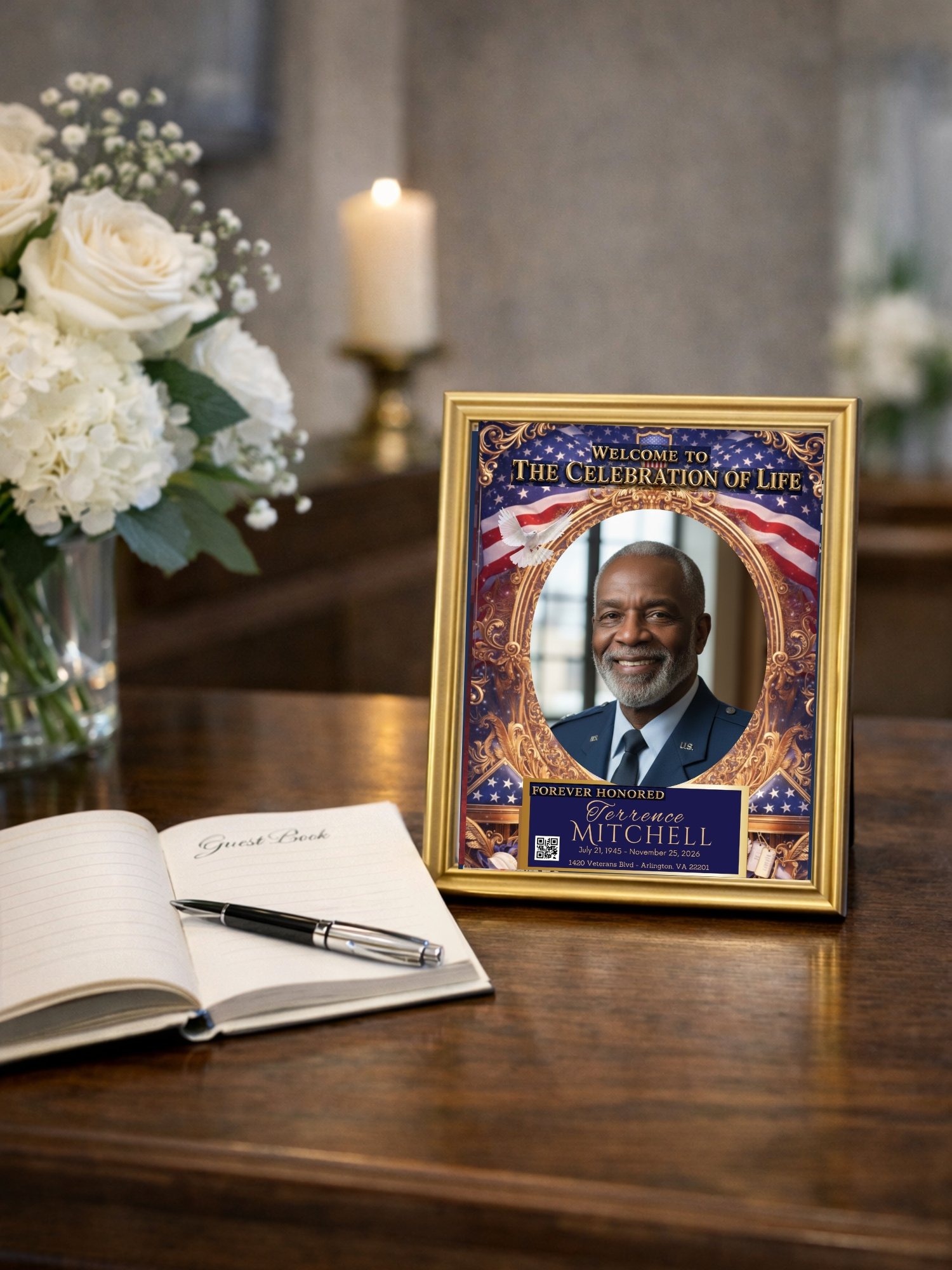 Funeral Welcome Sign Editable Canva Template, Memorial Service Poster, Celebration of Life Sign, Patriotic Blue product image (5)