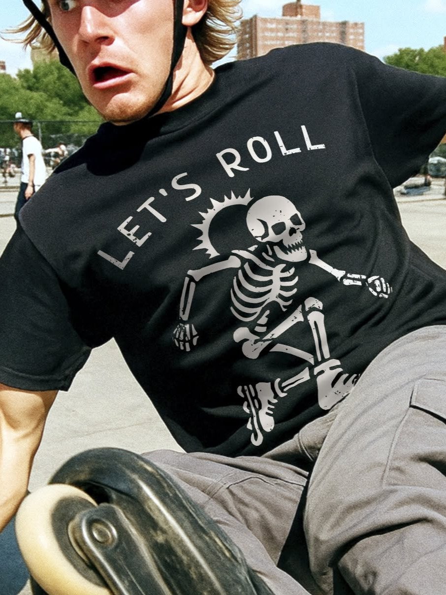 Inline Skating Shirt Skeleton Let’s Roll Roller Blading Horror Tee product image (2)