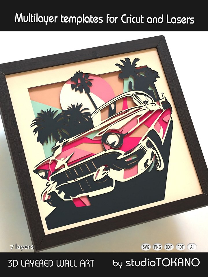 Pink Cadillac 3D multi layer SVG product image (2)
