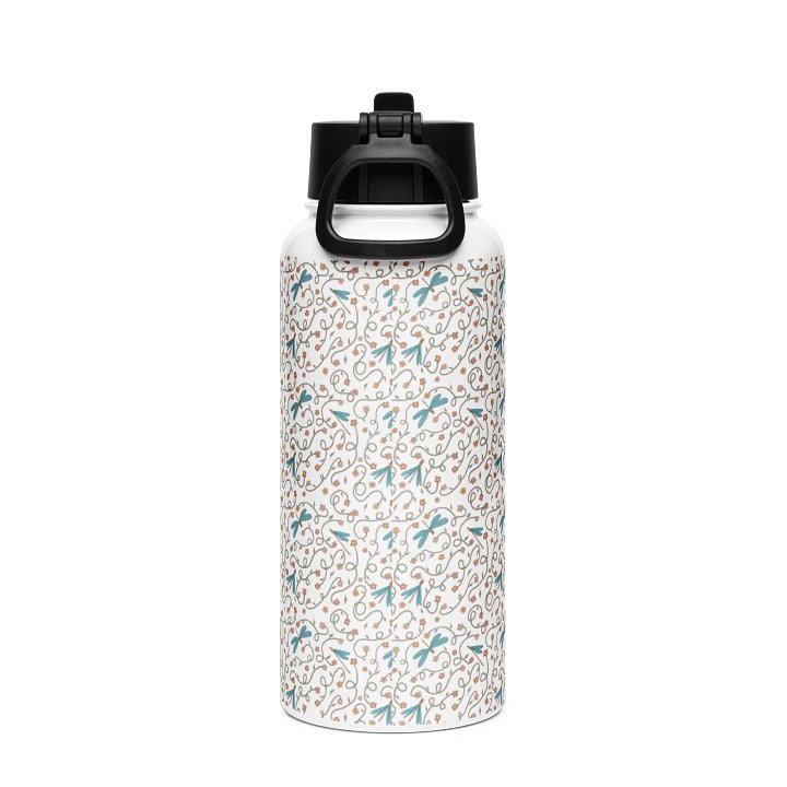 Stainless steel water bottle with straw lid. Dragonfly and floral artistic design product image (2)