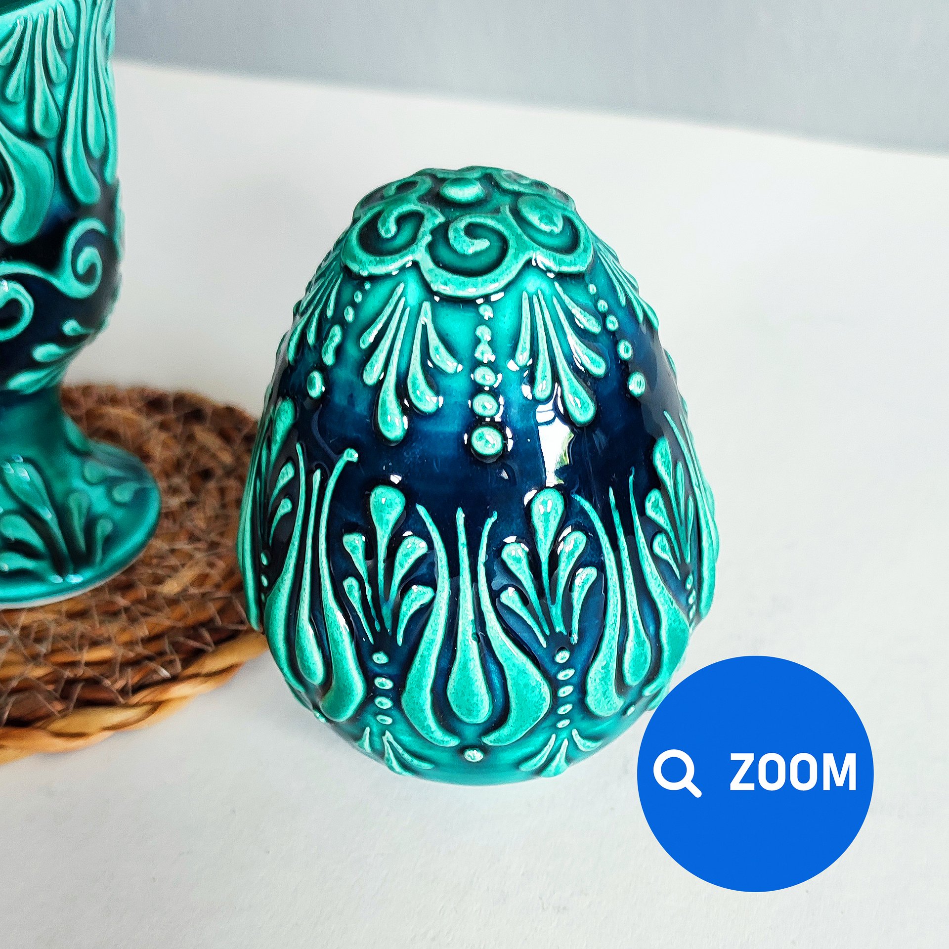 Ceramic turquoise Easter egg — handmade pottery, handmade ceramic, home decor, handmade gift, Turkish ceramic product image (8)