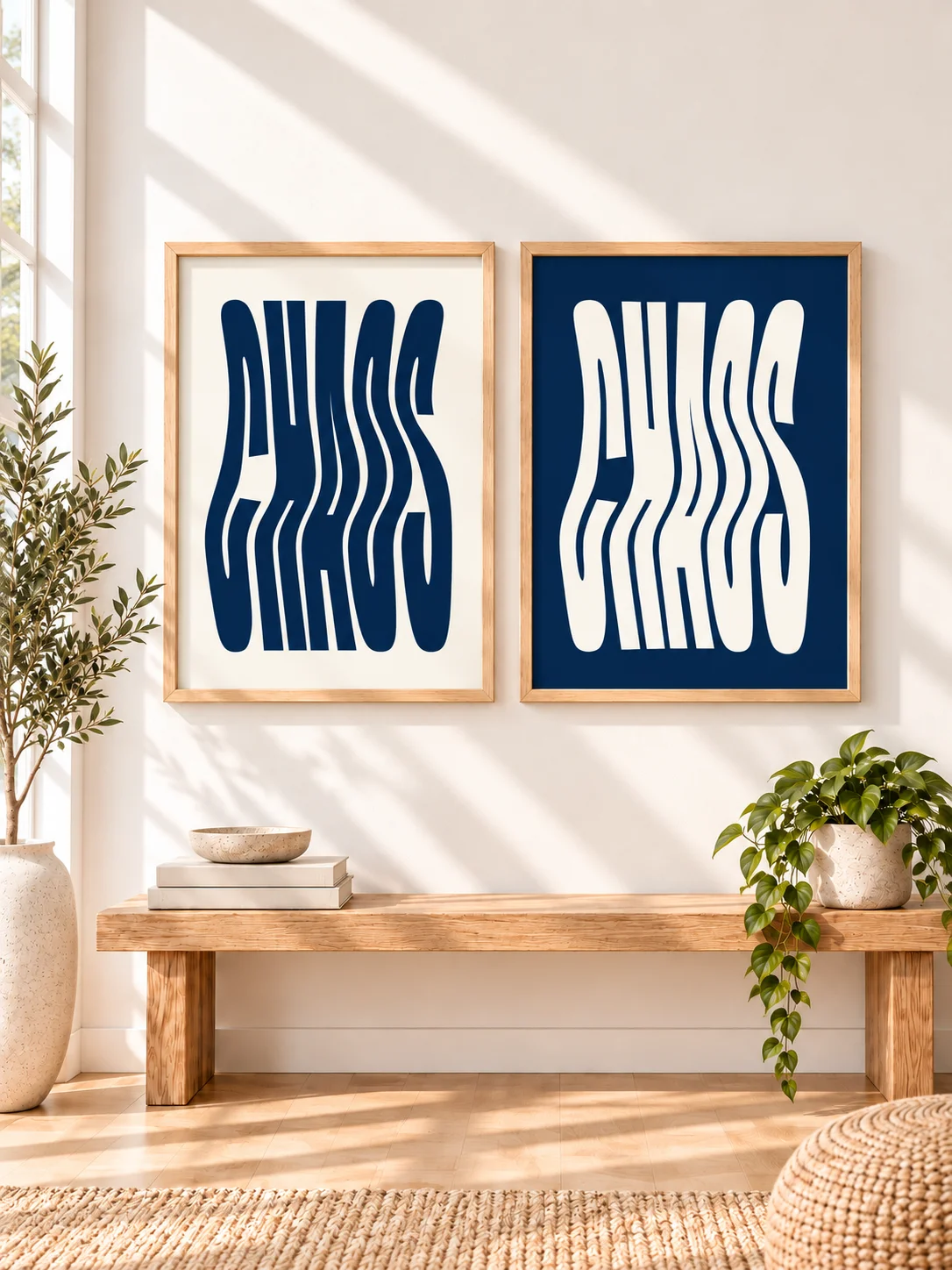 CHAOS Wavy Typography Poster, Navy Blue Retro Printable Art, Y2K Abstract Statement Decor, Minimal Digital Download product image (1)