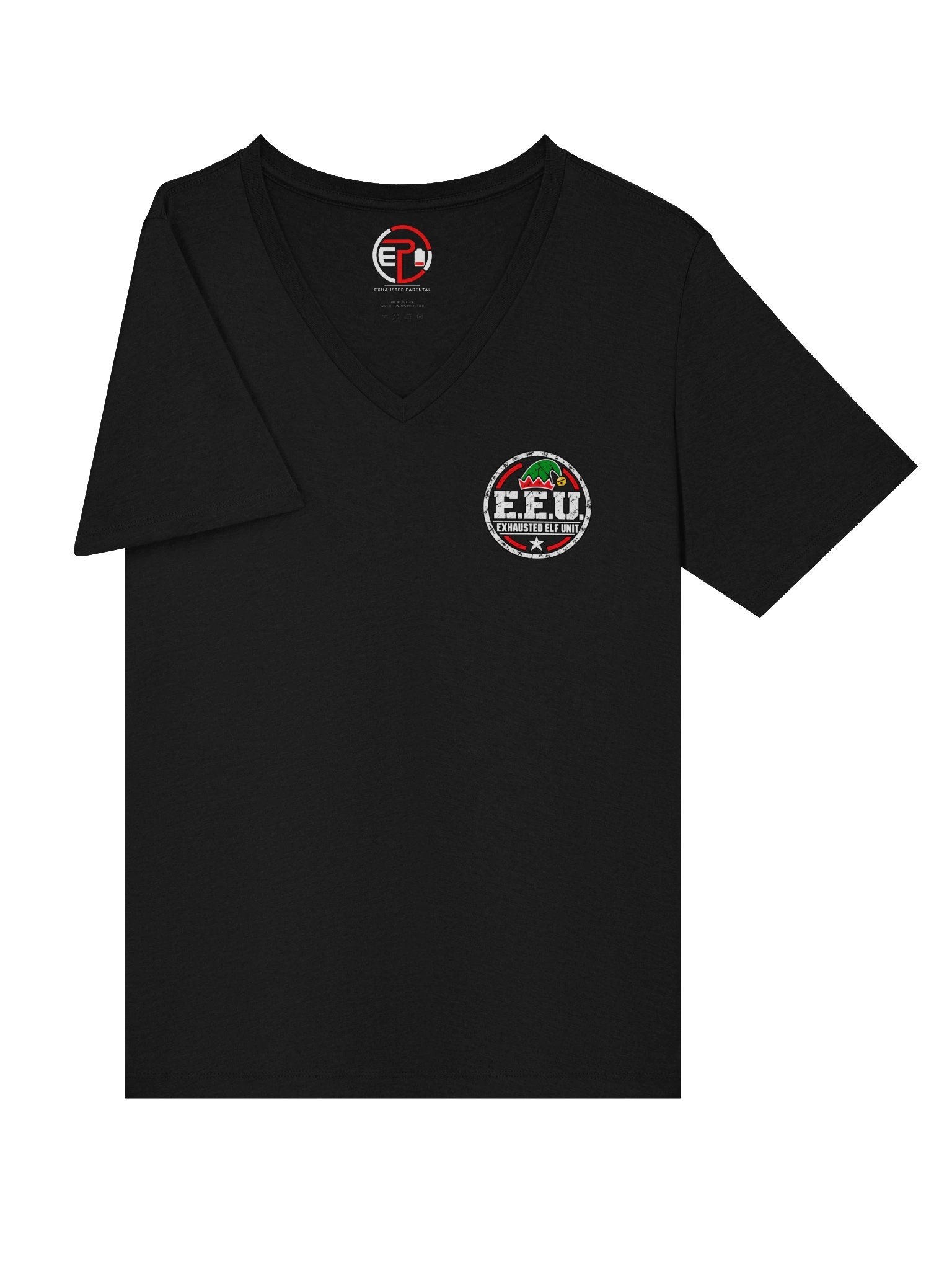 Exhausted Elf Unit Women's V-Neck Christmas Shirt | Black product image (3)