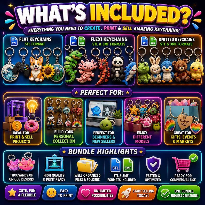 900 Keychain STL & 3MF Bundle product image (2)