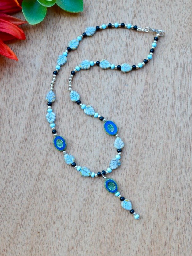 Czech Glass Leaf Beaded Handmade Necklace With Miyuki Seed Beads product image (3)