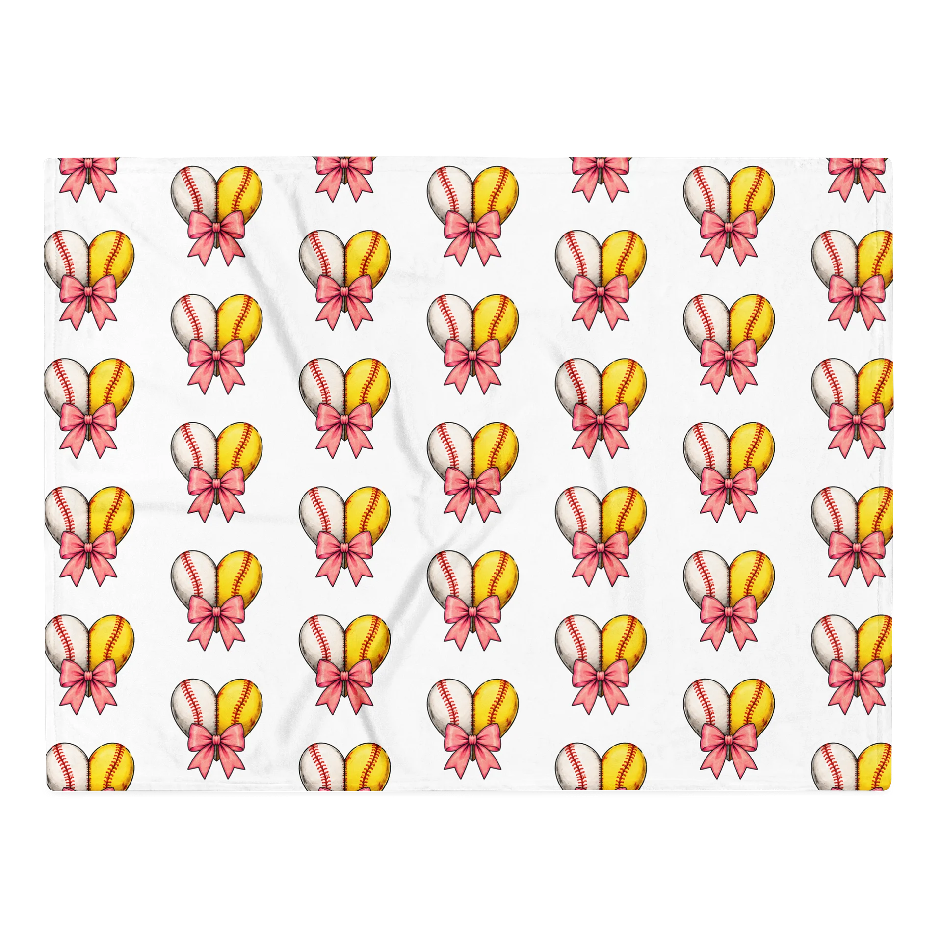 Baseball & Softball Heart Throw Blanket | Pink Bow Ballfield Mom Bleacher Blanket product image (1)