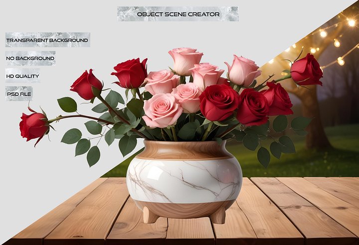 Marble Charm – Footed Vase with Roses PNG product image (2)