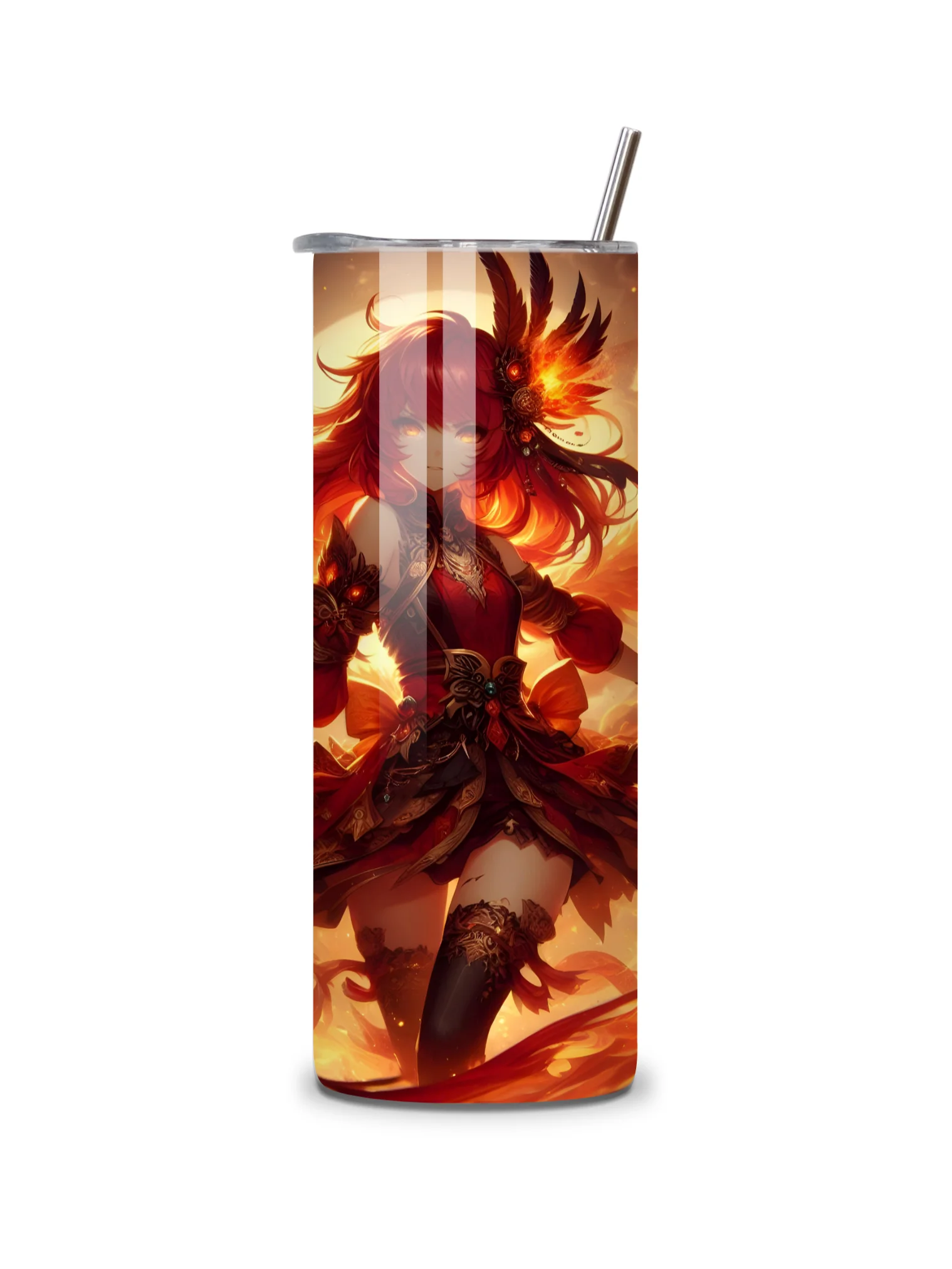 Elemental Anime Girl 20oz Skinny Tumblers with Metal Straws – Fire, Water, Earth, and Wind Designs – Double-Walled Insulated Stainless Steel Tumbler, Gift for Anime Fans and Nature Lovers (Fire) product image (5)