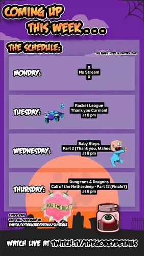 This Week's Tentative Stream Schedule - 9/21/2026 📆
.
.
.
#TheGoreyDetails #Twitch #RocketLeague #BabySteps #DnD

Check out m...