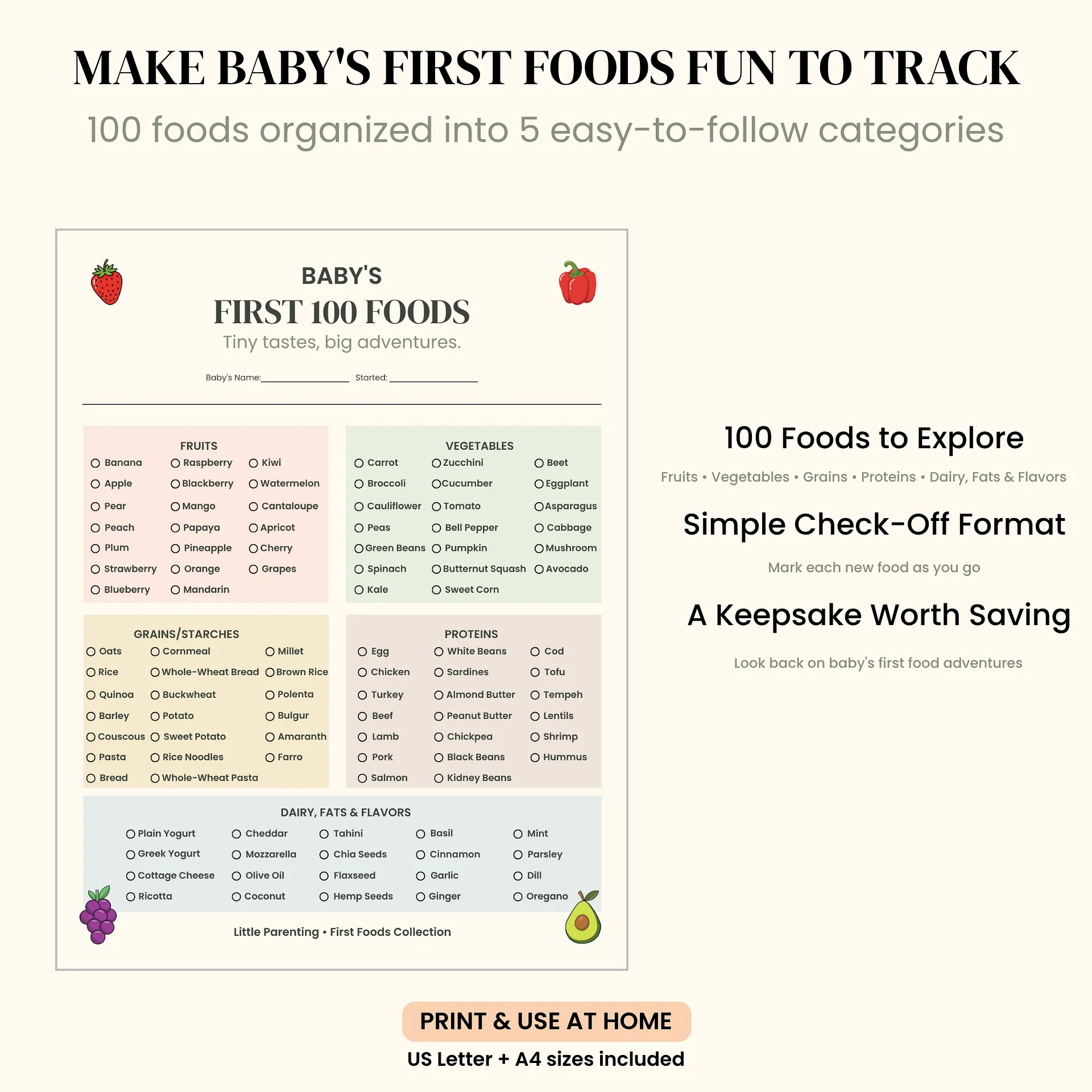 Baby’s First 100 Foods Printable | Baby Food Tracker & Meal Planning Kit product image (3)