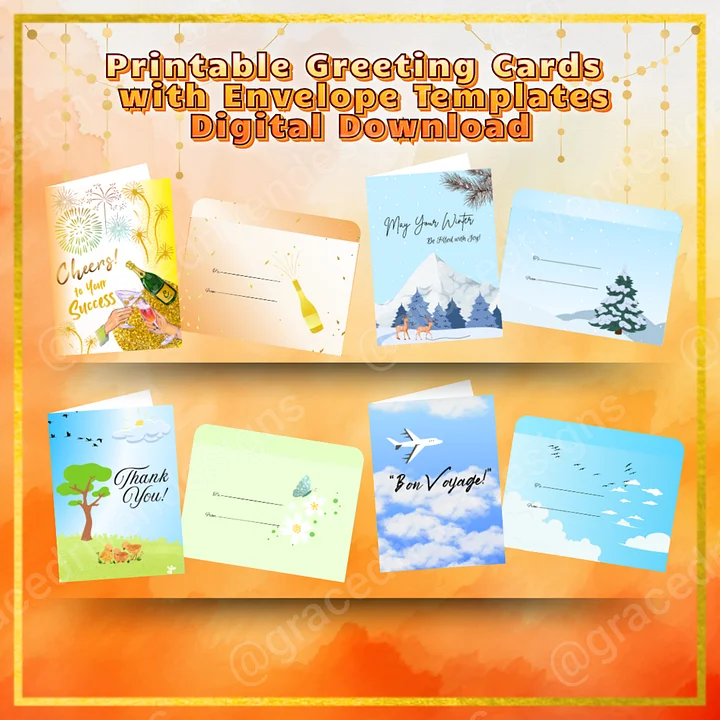 Set of 11 Printable Greeting Cards with Envelope Templates | Instant Digital Download + Freebies product image (2)