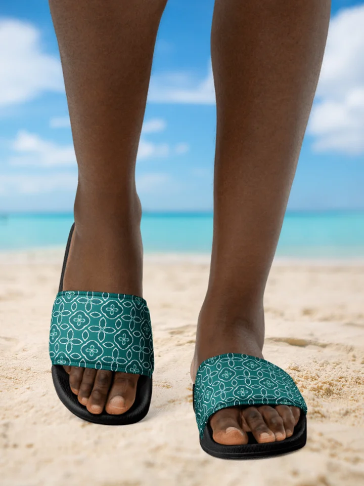 Teal Floral Geometric Women's Slides product image (2)