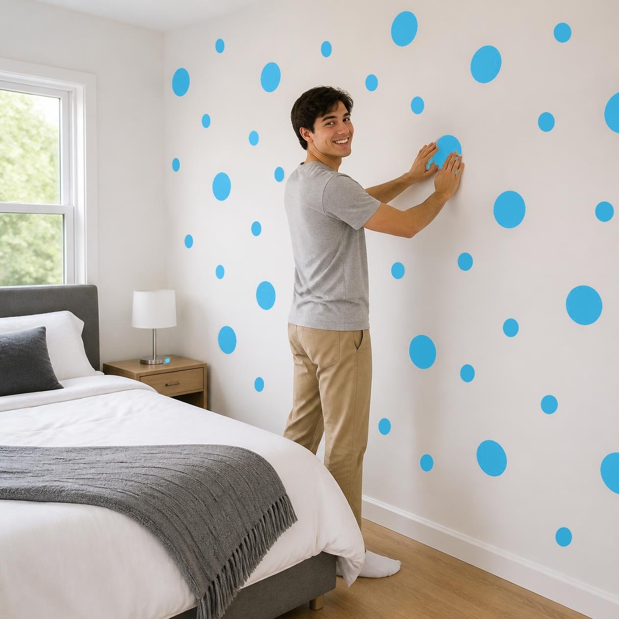 Ice Blue Polka Dot Wall Decals, 2" and 4" Vinyl Circle Stickers, Removable Dot Decals for Nursery, Kids Room, Playroom product image (4)