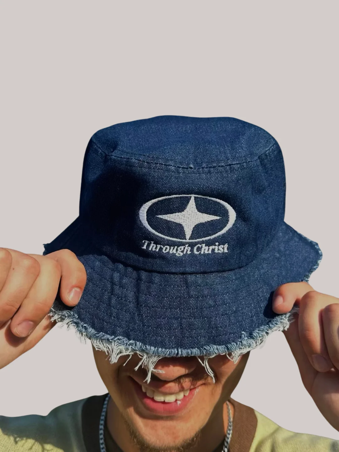 Through Christ Denim Bucket Hat Embroidered Logo product image (1)