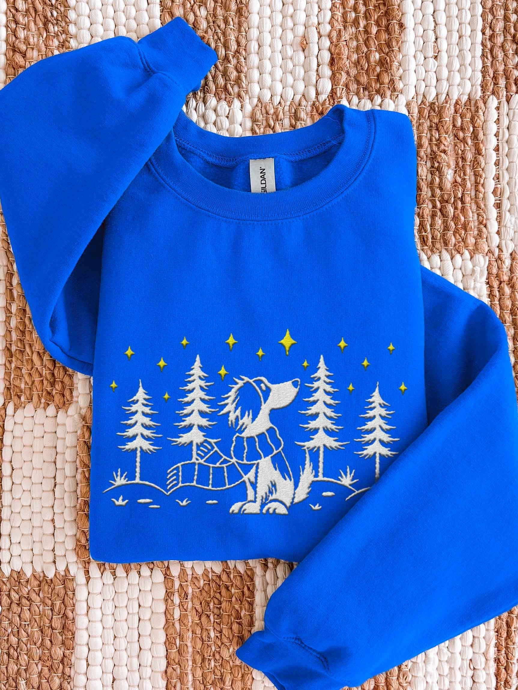 Brittany Spaniel Winter/Christmas Line Art Design Embroidered Sweatshirt product image (1)