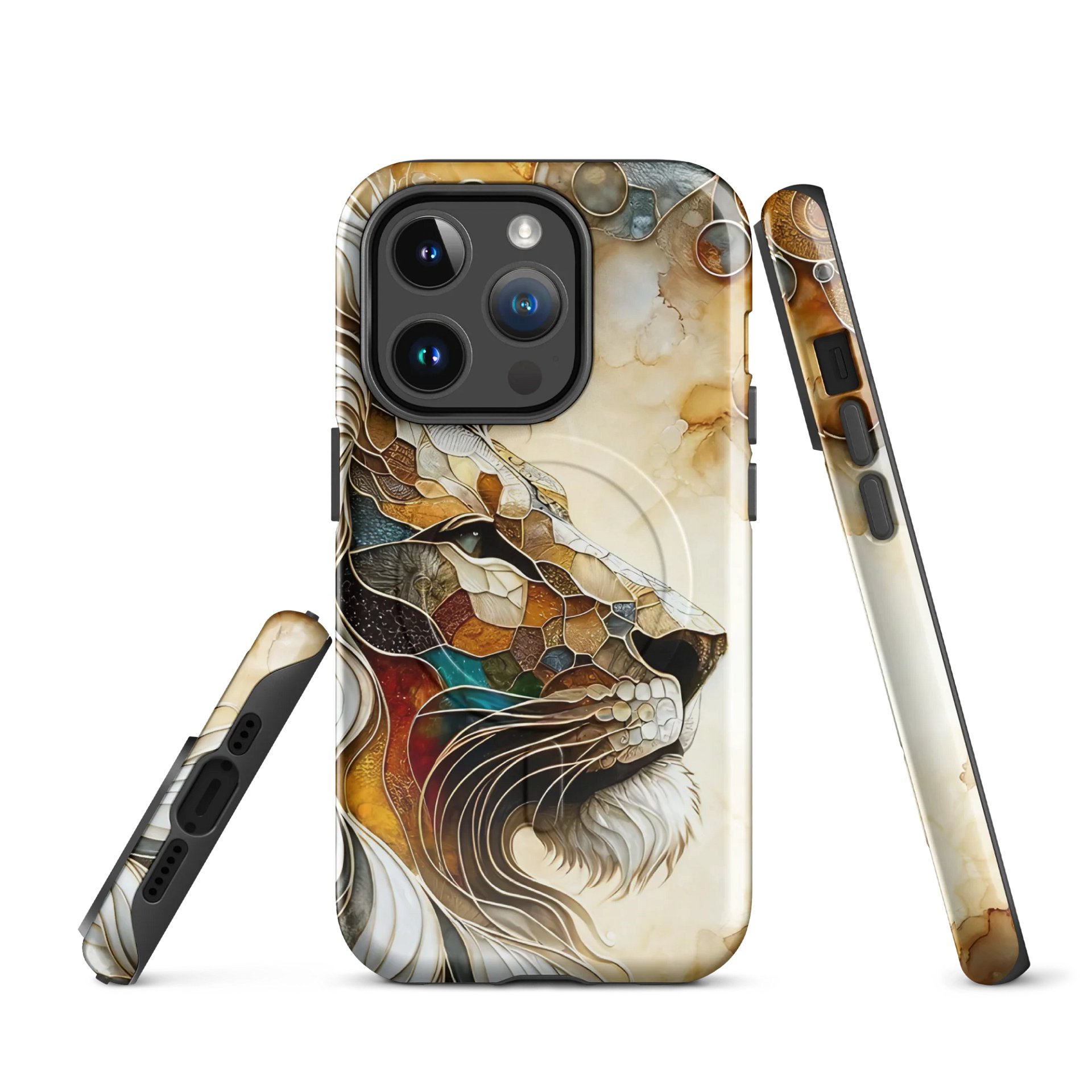 Stained Glass Lion Tough Magnetic MagSafe® iPhone® 14, iPhone 15, iPhone 16, iPhone 17, Pro, Pro Max, Plus Cases. product image (1)
