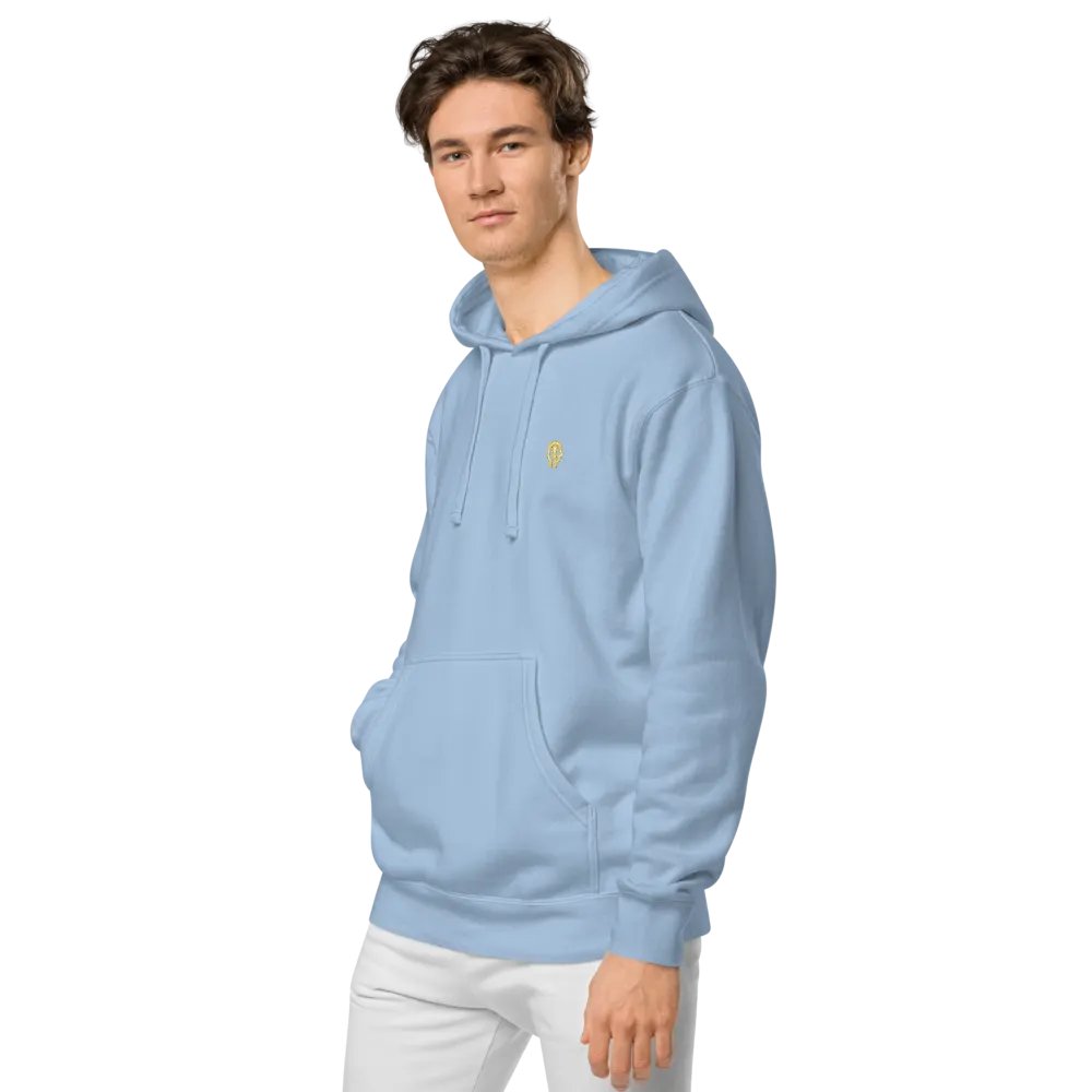 EXCLAIMING MENTALLY (sm. gold bubble design) embroidered pigment hoodie product image (5)