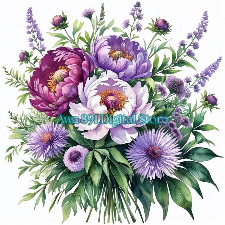 50 Watercolor Wildflower Bed Clipart - Transparent PNGs for Digital Download product image (1)