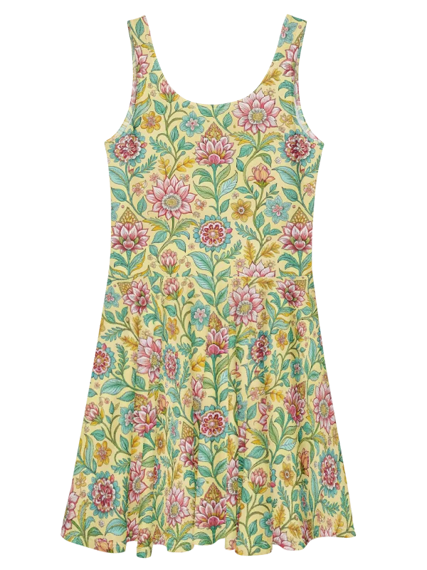 Women’s Yellow Floral Dress – Elegant Sleeveless Fit & Flare Sundress product image (5)