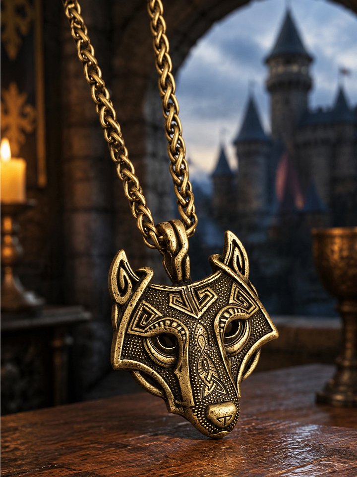 The Armored Kingdom Winterborn Golden Wolf Necklace-Protector-Warrior Spirit product image (1)